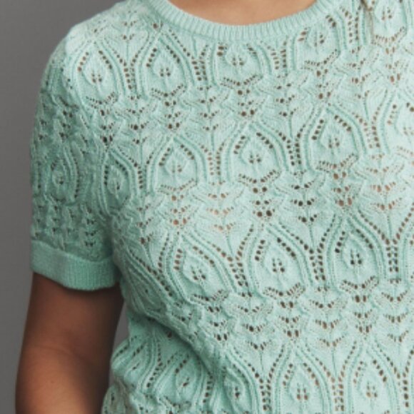 Brand New By Anthropologie Crochet Stitched Knitted T-Shirt - Picture 8 of 9